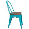 Crystal Teal-Blue Metal Stackable Chair with Wood Seat