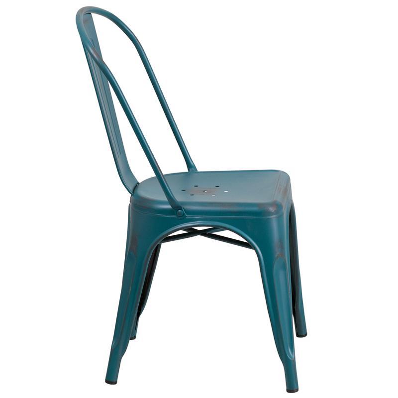 Distressed Kelly Blue-Teal Metal Chair
