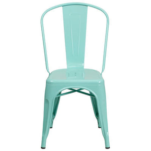 Mint Green Metal Indoor-Outdoor Stackable Chair 2