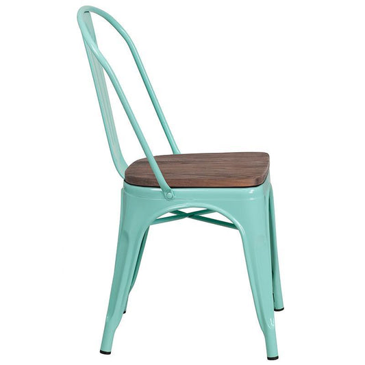 Mint Green Metal Stackable Chair with Wood Seat 1