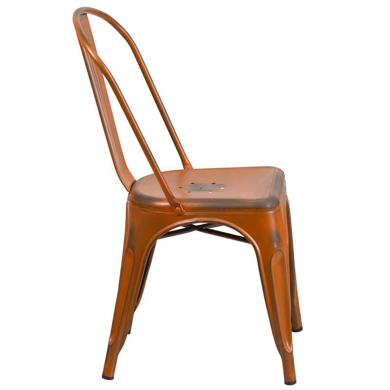 Orange Metal Indoor-Outdoor Stackable Chair