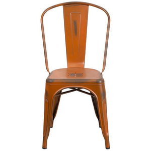 Distressed Orange Metal Indoor-Outdoor Stackable Chair