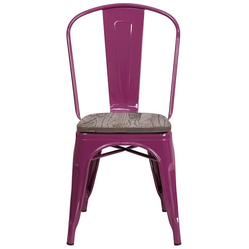 Metal Stackable Chair with Wood Seat
