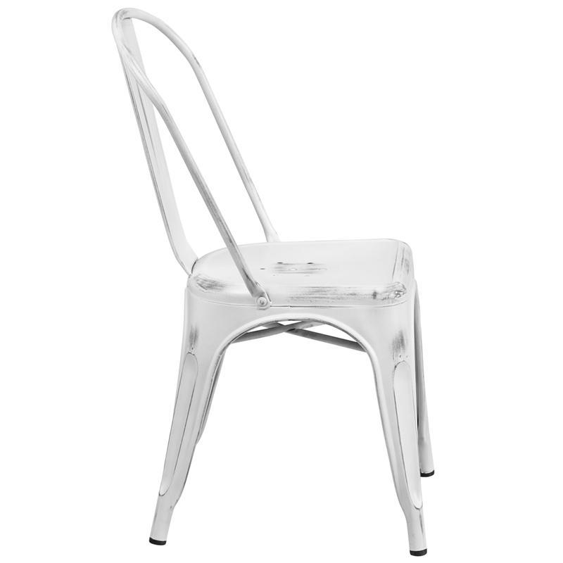 Distressed White Metal Indoor-Outdoor Stackable Chair 4