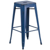 30'' High Backless Distressed Antique Blue Metal Indoor-Outdoor Barstool