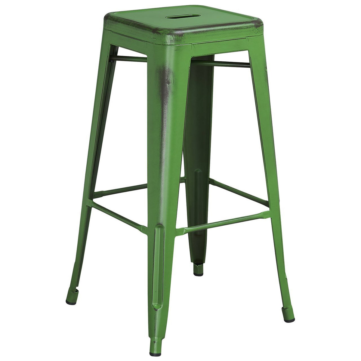 30'' High Backless Distressed Green Metal Indoor-Outdoor Barstool