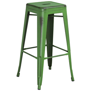 30'' High Backless Distressed Green Metal Indoor-Outdoor Barstool