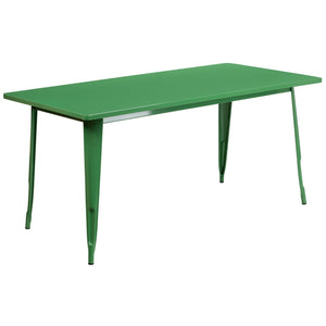 31.5'' x 63'' Rectangular Green Metal Indoor-Outdoor Table