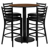 36'' Round Walnut Laminate Table Set with 4 Ladder Back Metal Barstools - Black Vinyl Seat