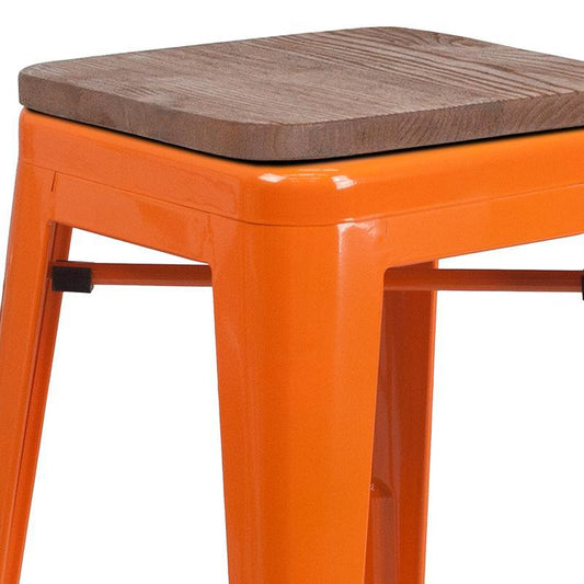 Orange Metal Counter Height Stool