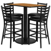 24'' x 42'' Rectangular Natural Laminate Table Set with 4 Ladder Back Metal Barstools - Black Vinyl Seat