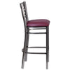 HERCULES Series Clear Coated ''X'' Back Metal Restaurant Barstool - Burgundy Vinyl Seat - Side