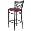 HERCULES Series Clear Coated ''X'' Back Metal Restaurant Barstool - Burgundy Vinyl Seat - Back