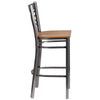 HERCULES Series Clear Coated ''X'' Back Metal Restaurant Barstool - Natural Wood Seat - Side