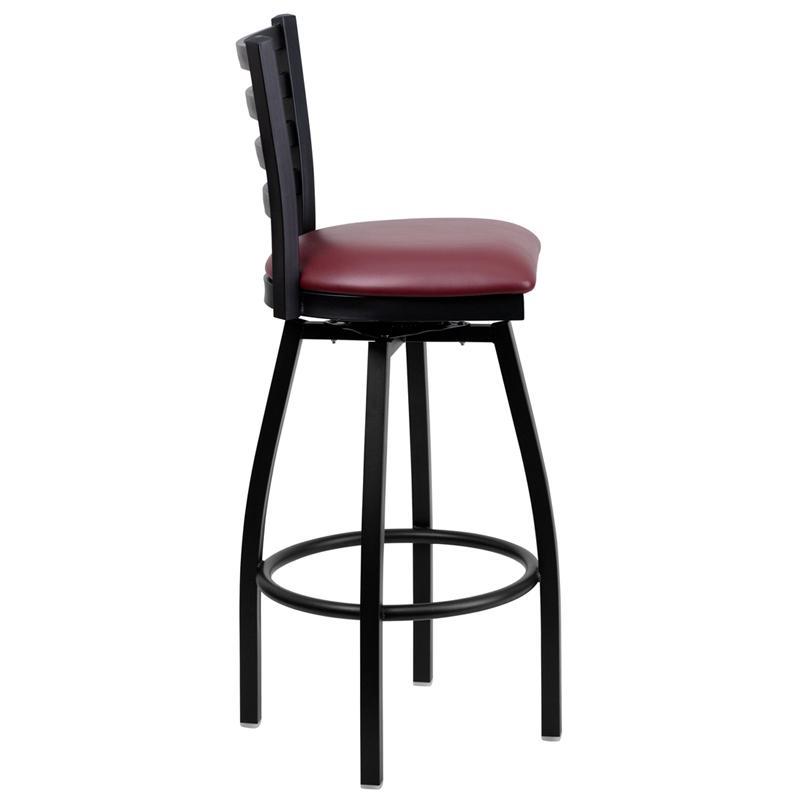 Heavy Duty Black Ladder Back Swivel Metal Barstool - Side