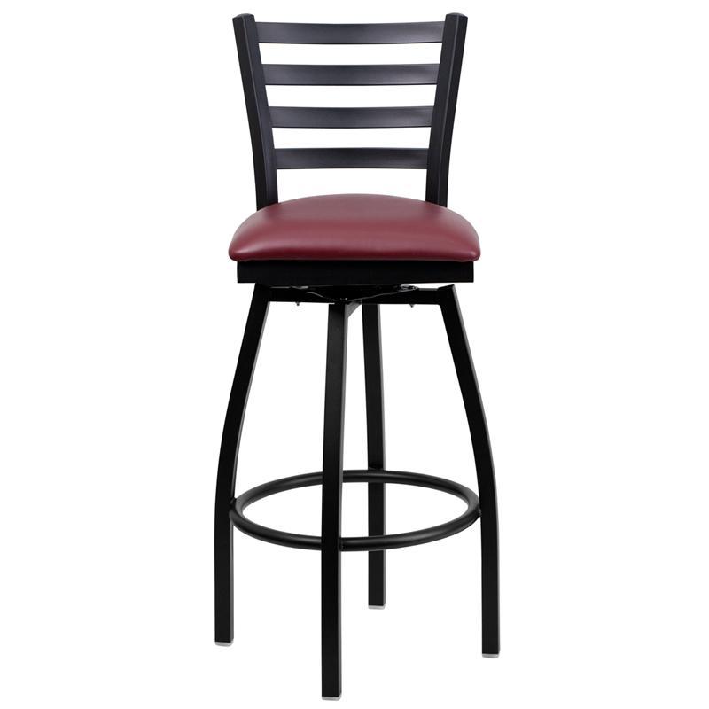 Heavy Duty Black Ladder Back Swivel Metal Barstool - Front