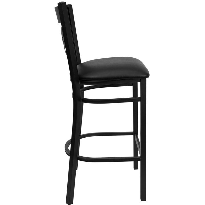 Heavy Duty Black ''X'' Back Metal Restaurant Barstool Side