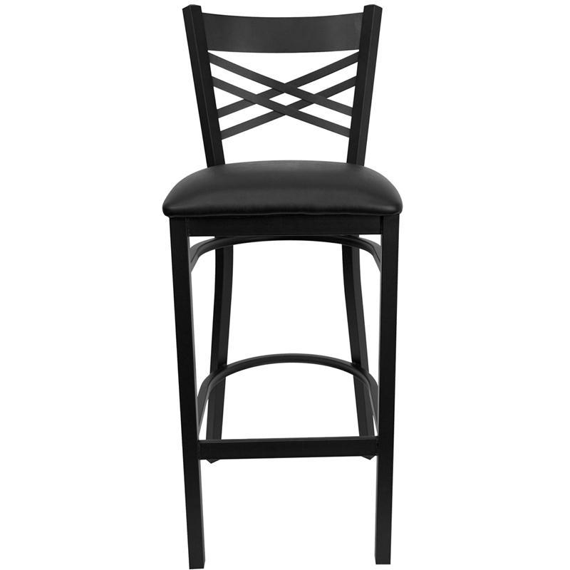 Heavy Duty Black ''X'' Back Metal Restaurant Barstool Front