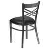 HERCULES Series Clear Coated ''X'' Back Metal Restaurant Chair - Black Vinyl Seat - Back