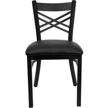 Load image into Gallery viewer, HERCULES Series Black &#39;&#39;X&#39;&#39; Back Metal Restaurant Chair - Black Vinyl Seat - Front
