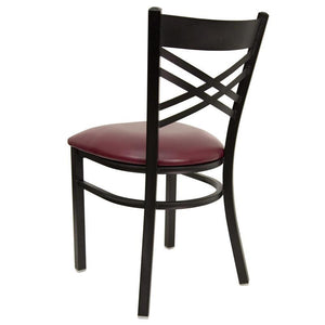 HERCULES Series Black ''X'' Back Metal Restaurant Chair - Burgundy Vinyl Seat - Back