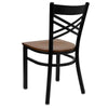 HERCULES Series Black ''X'' Back Metal Restaurant Chair - Cherry Wood Seat - Back