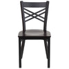 HERCULES Series Black ''X'' Back Metal Restaurant Chair - Walnut Wood Seat - Front