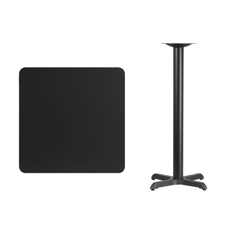 Square Black Laminate Table Top with 22'' x 22'' Bar Height Table Base