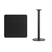 Load image into Gallery viewer, 30&#39;&#39; Square Black Laminate Table Top with 18&#39;&#39; Round Bar Height Table Base