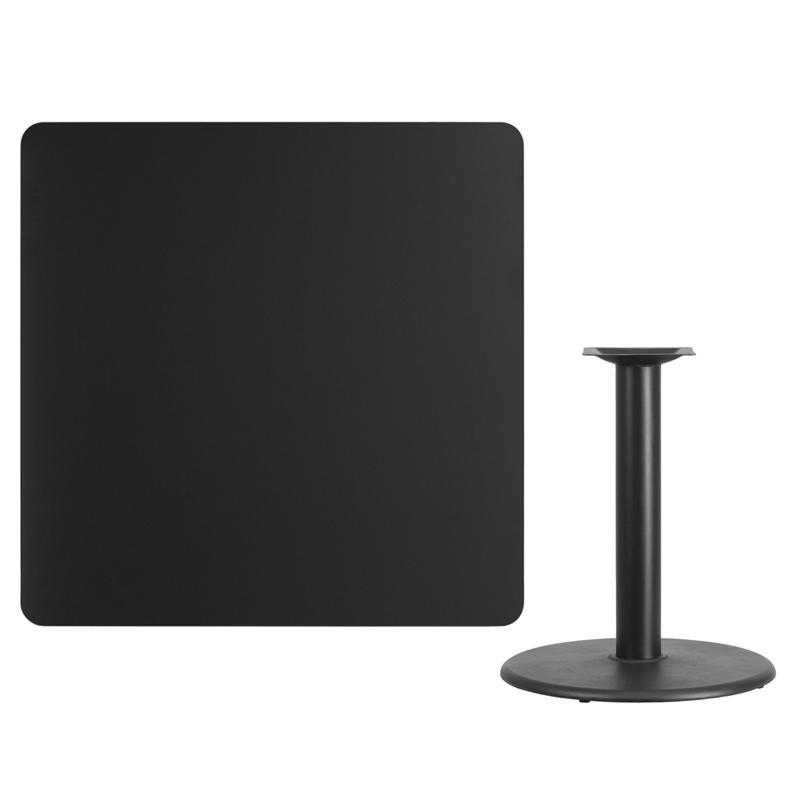 Square Black Laminate Table Top with 24'' Round Table Height Base