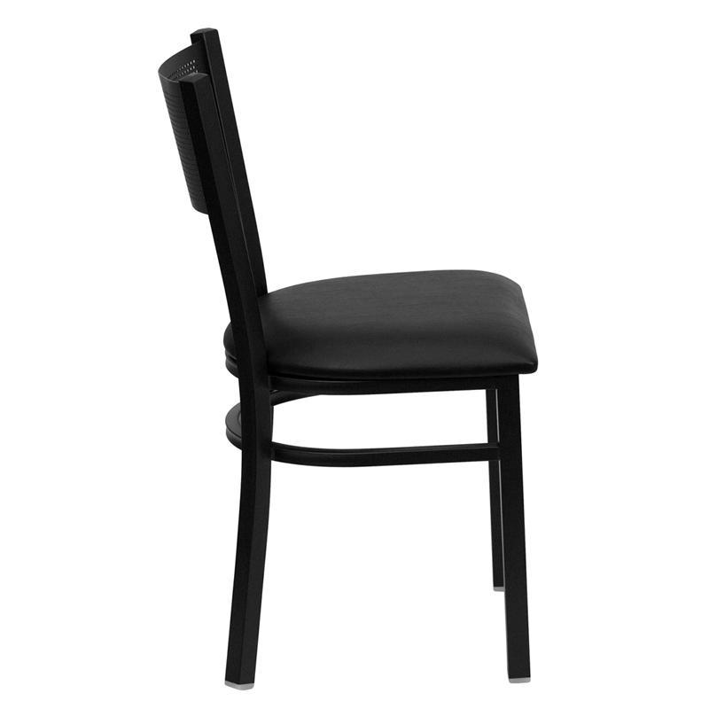 HERCULES Series Black Grid Back Metal Restaurant Chair - Black Vinyl Seat - Side