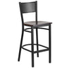 HERCULES Series Black Grid Back Metal Restaurant Barstool - Walnut Wood Seat