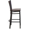 HERCULES Series Black Grid Back Metal Restaurant Barstool - Walnut Wood Seat - Side