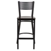 HERCULES Series Black Grid Back Metal Restaurant Barstool - Walnut Wood Seat - Front