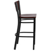 HERCULES Series Black Cutout Back Metal Restaurant Barstool - Mahogany Wood Back & Seat - Side