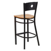 HERCULES Series Black Circle Back Metal Restaurant Barstool - Natural Wood Seat - Back
