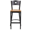 HERCULES Series Black Circle Back Metal Restaurant Barstool - Natural Wood Seat - Front
