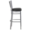 HERCULES Series Silver Slat Back Metal Restaurant Barstool - Black Vinyl Seat - Side