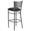 HERCULES Series Silver Slat Back Metal Restaurant Barstool - Black Vinyl Seat - Back