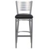 HERCULES Series Silver Slat Back Metal Restaurant Barstool - Black Vinyl Seat - Front