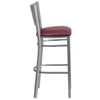 HERCULES Series Silver Slat Back Metal Restaurant Barstool - Burgundy Vinyl Seat - Side