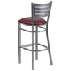 HERCULES Series Silver Slat Back Metal Restaurant Barstool - Burgundy Vinyl Seat - Back