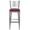 HERCULES Series Silver Slat Back Metal Restaurant Barstool - Burgundy Vinyl Seat - Front