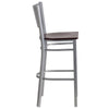 HERCULES Series Silver Slat Back Metal Restaurant Barstool - Mahogany Wood Seat - Side