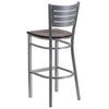 HERCULES Series Silver Slat Back Metal Restaurant Barstool - Mahogany Wood Seat - Back