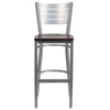 HERCULES Series Silver Slat Back Metal Restaurant Barstool - Mahogany Wood Seat - Front