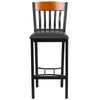 Black Metal and Cherry Wood Restaurant Barstool with Black Vinyl Seat