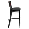HERCULES Series Black Slat Back Metal Restaurant Barstool - Mahogany Wood Back, Black Vinyl Seat - Side