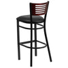 HERCULES Series Black Slat Back Metal Restaurant Barstool - Mahogany Wood Back, Black Vinyl Seat - Back