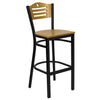HERCULES Series Black Slat Back Metal Restaurant Barstool - Natural Wood Back & Seat